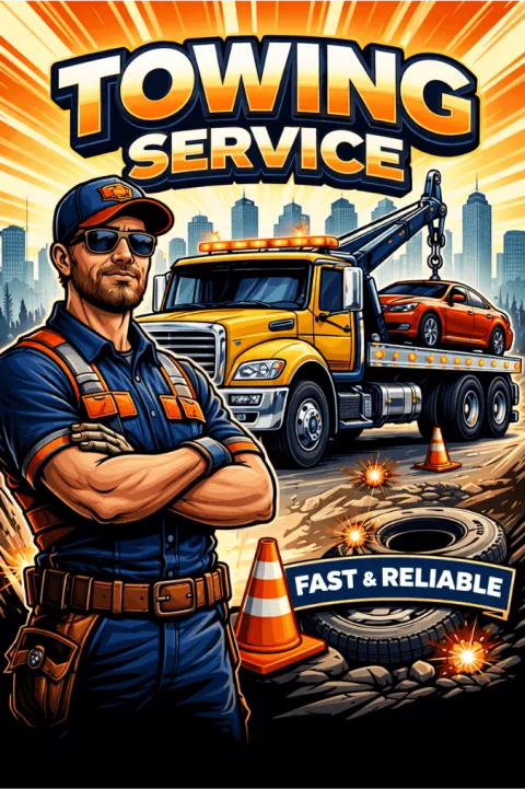 Tow truck service in West Palm Beach, illustration